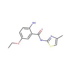 CCOc1ccc(N)c(C(=O)Nc2nc(C)cs2)c1 ZINC000040901164