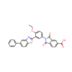 CCOc1ccc(N2C(=O)c3ccc(C(=O)O)cc3C2=O)cc1-c1nc2cc(-c3ccccc3)ccc2o1 ZINC000026978415