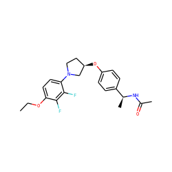 CCOc1ccc(N2CC[C@@H](Oc3ccc([C@H](C)NC(C)=O)cc3)C2)c(F)c1F ZINC001772631567