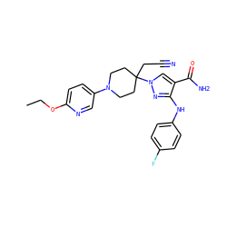 CCOc1ccc(N2CCC(CC#N)(n3cc(C(N)=O)c(Nc4ccc(F)cc4)n3)CC2)cn1 ZINC000204951196