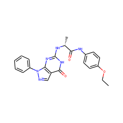 CCOc1ccc(NC(=O)[C@@H](C)Nc2nc3c(cnn3-c3ccccc3)c(=O)[nH]2)cc1 ZINC000095576858