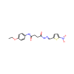 CCOc1ccc(NC(=O)CCC(=O)N/N=C/c2ccc([N+](=O)[O-])s2)cc1 ZINC000001858037