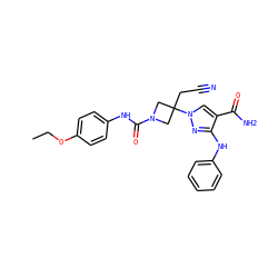 CCOc1ccc(NC(=O)N2CC(CC#N)(n3cc(C(N)=O)c(Nc4ccccc4)n3)C2)cc1 ZINC000219331144