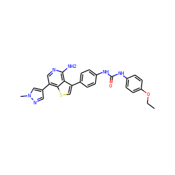 CCOc1ccc(NC(=O)Nc2ccc(-c3csc4c(-c5cnn(C)c5)cnc(N)c34)cc2)cc1 ZINC000063539819