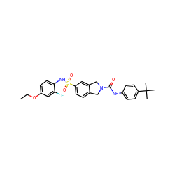 CCOc1ccc(NS(=O)(=O)c2ccc3c(c2)CN(C(=O)Nc2ccc(C(C)(C)C)cc2)C3)c(F)c1 ZINC000473089756