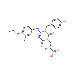 CCOc1ccc(Nc2nc(=O)n(C[C@@H](C)C(=O)O)c(=O)n2Cc2ccc(Cl)cc2)cc1C ZINC000200523325