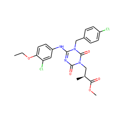CCOc1ccc(Nc2nc(=O)n(C[C@H](C)C(=O)OC)c(=O)n2Cc2ccc(Cl)cc2)cc1Cl ZINC000200523569
