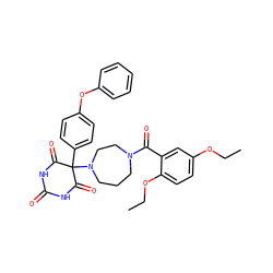 CCOc1ccc(OCC)c(C(=O)N2CCCN(C3(c4ccc(Oc5ccccc5)cc4)C(=O)NC(=O)NC3=O)CC2)c1 ZINC000072107427