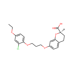 CCOc1ccc(OCCCOc2ccc3c(c2)O[C@@](C)(C(=O)O)CC3)c(Cl)c1 ZINC000028124323