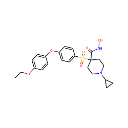 CCOc1ccc(Oc2ccc(S(=O)(=O)C3(C(=O)NO)CCN(C4CC4)CC3)cc2)cc1 ZINC000072111143