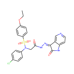 CCOc1ccc(S(=O)(=O)N(CC(=O)N/N=C2\C(=O)Nc3ccncc32)c2ccc(Cl)cc2)cc1 ZINC000013677319