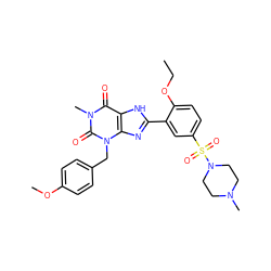 CCOc1ccc(S(=O)(=O)N2CCN(C)CC2)cc1-c1nc2c([nH]1)c(=O)n(C)c(=O)n2Cc1ccc(OC)cc1 ZINC000026577364