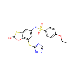 CCOc1ccc(S(=O)(=O)Nc2cc(Sc3ncn[nH]3)c3oc(=O)sc3c2)cc1 ZINC000018191556