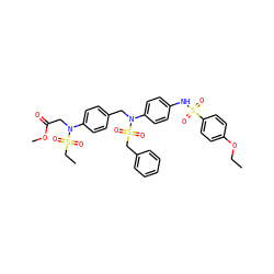 CCOc1ccc(S(=O)(=O)Nc2ccc(N(Cc3ccc(N(CC(=O)OC)S(=O)(=O)CC)cc3)S(=O)(=O)Cc3ccccc3)cc2)cc1 ZINC000473157272