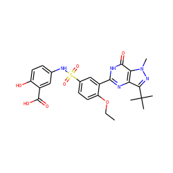CCOc1ccc(S(=O)(=O)Nc2ccc(O)c(C(=O)O)c2)cc1-c1nc2c(C(C)(C)C)nn(C)c2c(=O)[nH]1 ZINC000001817833