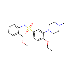 CCOc1ccc(S(=O)(=O)Nc2ccccc2COC)cc1N1CCN(C)CC1 ZINC000095574199