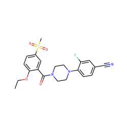 CCOc1ccc(S(C)(=O)=O)cc1C(=O)N1CCN(c2ccc(C#N)cc2F)CC1 ZINC000053296530