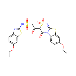 CCOc1ccc2c(c1)SC1=NS(=O)(=O)C(C(=O)CS(=O)(=O)Nc3nc4ccc(OCC)cc4s3)C(=O)N12 ZINC000002007629
