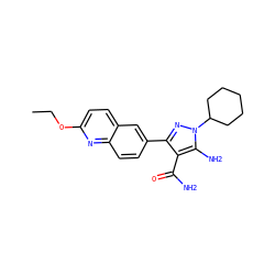 CCOc1ccc2cc(-c3nn(C4CCCCC4)c(N)c3C(N)=O)ccc2n1 ZINC000221714859