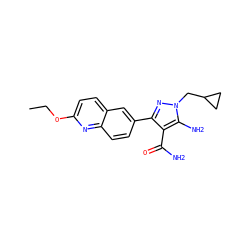CCOc1ccc2cc(-c3nn(CC4CC4)c(N)c3C(N)=O)ccc2n1 ZINC000221714784