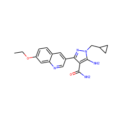 CCOc1ccc2cc(-c3nn(CC4CC4)c(N)c3C(N)=O)cnc2c1 ZINC000221719605