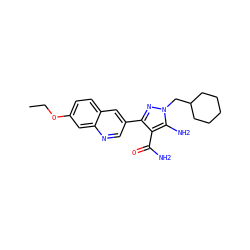 CCOc1ccc2cc(-c3nn(CC4CCCCC4)c(N)c3C(N)=O)cnc2c1 ZINC000221711954