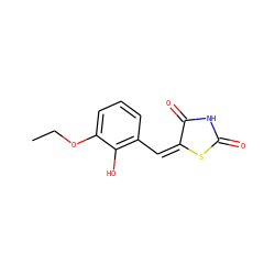 CCOc1cccc(/C=C2/SC(=O)NC2=O)c1O ZINC000000975865