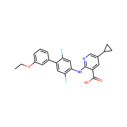 CCOc1cccc(-c2cc(F)c(Nc3ncc(C4CC4)cc3C(=O)O)cc2F)c1 ZINC000103277440