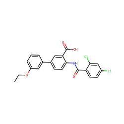 CCOc1cccc(-c2ccc(NC(=O)c3ccc(Cl)cc3Cl)c(C(=O)O)c2)c1 ZINC000012358149