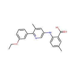 CCOc1cccc(-c2ncc(Nc3ccc(C)cc3C(=O)O)cc2C)c1 ZINC000096173346