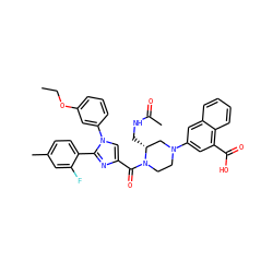 CCOc1cccc(-n2cc(C(=O)N3CCN(c4cc(C(=O)O)c5ccccc5c4)C[C@H]3CNC(C)=O)nc2-c2ccc(C)cc2F)c1 ZINC000049898663