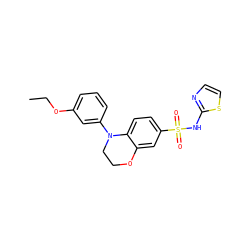 CCOc1cccc(N2CCOc3cc(S(=O)(=O)Nc4nccs4)ccc32)c1 ZINC000220260119