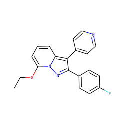 CCOc1cccc2c(-c3ccncc3)c(-c3ccc(F)cc3)nn12 ZINC000040423782