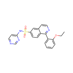 CCOc1ccccc1-c1nccc2cc(S(=O)(=O)Nc3ccncn3)ccc12 ZINC000225057510