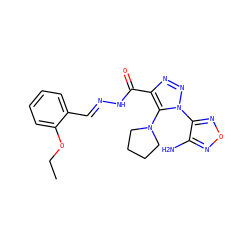 CCOc1ccccc1C=NNC(=O)c1nnn(-c2nonc2N)c1N1CCCC1 ZINC000299816352
