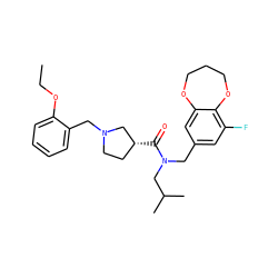 CCOc1ccccc1CN1CC[C@@H](C(=O)N(Cc2cc(F)c3c(c2)OCCCO3)CC(C)C)C1 ZINC000114100565