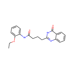 CCOc1ccccc1NC(=O)CCCc1nc2ccccc2c(=O)[nH]1 ZINC000008582857