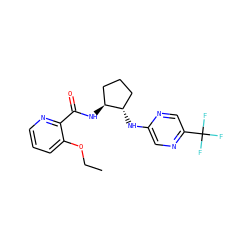CCOc1cccnc1C(=O)N[C@H]1CCC[C@@H]1Nc1cnc(C(F)(F)F)cn1 ZINC001772579900