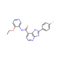 CCOc1ccncc1NC(=O)c1ccnc2nc(-c3ccc(F)cc3)[nH]c12 ZINC000084668647