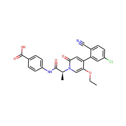 CCOc1cn([C@@H](C)C(=O)Nc2ccc(C(=O)O)cc2)c(=O)cc1-c1cc(Cl)ccc1C#N ZINC001772576123