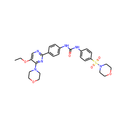 CCOc1cnc(-c2ccc(NC(=O)Nc3ccc(S(=O)(=O)N4CCOCC4)cc3)cc2)nc1N1CCOCC1 ZINC000205770297