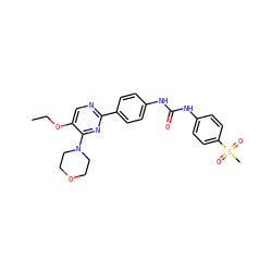 CCOc1cnc(-c2ccc(NC(=O)Nc3ccc(S(C)(=O)=O)cc3)cc2)nc1N1CCOCC1 ZINC000205770613