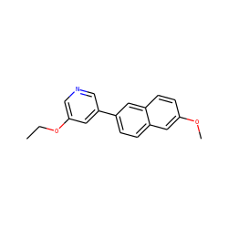 CCOc1cncc(-c2ccc3cc(OC)ccc3c2)c1 ZINC000040981182