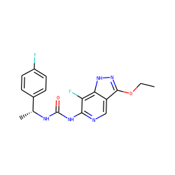 CCOc1n[nH]c2c(F)c(NC(=O)N[C@H](C)c3ccc(F)cc3)ncc12 ZINC001772613090