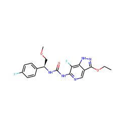 CCOc1n[nH]c2c(F)c(NC(=O)N[C@H](COC)c3ccc(F)cc3)ncc12 ZINC001772627578