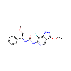 CCOc1n[nH]c2c(F)c(NC(=O)N[C@H](COC)c3ccccc3)ncc12 ZINC001772577185