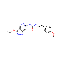 CCOc1n[nH]c2cc(NC(=O)NCCc3ccc(OC)cc3)ncc12 ZINC000209390259