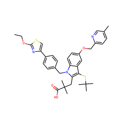 CCOc1nc(-c2ccc(Cn3c(CC(C)(C)C(=O)O)c(SC(C)(C)C)c4cc(OCc5ccc(C)cn5)ccc43)cc2)cs1 ZINC000082138068