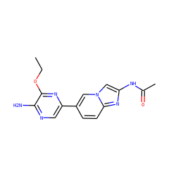 CCOc1nc(-c2ccc3nc(NC(C)=O)cn3c2)cnc1N ZINC000144607181