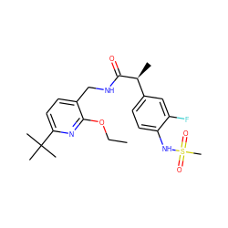 CCOc1nc(C(C)(C)C)ccc1CNC(=O)[C@@H](C)c1ccc(NS(C)(=O)=O)c(F)c1 ZINC000145873695